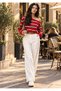 4142 Women's Asymmetrical Rib Cut Boat Neck Knit Sweater