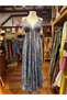 Blue Color Halter Neck Silk Dress with Gold Detail and Low Back Cutout - 8