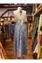 Blue Color Halter Neck Silk Dress with Gold Detail and Low Back Cutout - 2