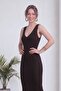 Women's V-Neck Thick Strap Ribbed Knitwear Midi Dress Anthracite, Navy Blue, Brown - 4