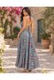 Blue Color Halter Neck Silk Dress with Gold Detail and Low Back Cutout - 7