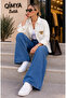 Keyymod Women's Snap Fastener Single Pocket Beaded Bee Embroidered Loose Fit Gabardine Shirt - 3
