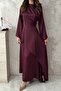 Burgundy side-tie satin dress - 4