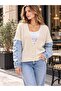 New Season Denim Sleeves V-Neck Buttoned Oversize Knitwear Women's Cardigan - 4