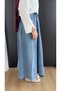 Women's Long Denim Jeans Skirt with Elastic Waist, Lace-Up, Pockets, Front Button Detail - 5