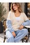 New Season Denim Sleeves V-Neck Buttoned Oversize Knitwear Women's Cardigan - 5