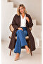 Women's Plus Size Adjustable Waist Lace Detailed Lined Oversize Trench Coat Jacket 29010 - 3