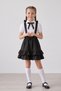 Girl's Black Bow Lace White Short Sleeve Shirt Black Bow Double Ruffle Salopet April 23 October 29 Show Outfit