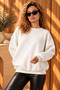 Ecru Cotton Three-Threaded Oversize Casual Crew Neck Long Sweatshirt