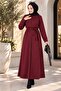 Women's Belted Oysho Fabric Long Hijab Dress Sb0068