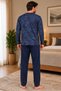 Men's Batik Pattern Zero Collar Navy Blue Pajama Set 8202 - 4