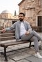 Men's Cardigan with Stand Collar and Zipper - Gray - 5