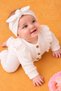 Ruffle Detailed Wooden Buttoned Corduroy Baby Romper and Headband Set - 3