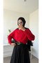 Hair Braided Crop Sweater - Red