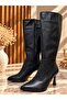 Women's Black Pointed Toe Side Zipper Thin Heeled Boots - 7