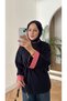 Women's Striped Collar and Cuff Detailed Waist-Tie Hijab Tunic - Navy Blue