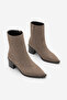 Women's Pointed Toe Stitched Detailed Thick Heeled Boots Vorsis Mink Suede - 4