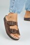 Anlelic Women's Genuine Leather Double Buckle Brown Slippers - 5