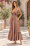 Orange Color Shawl Patterned Backless Silk Dress with Tie Detail - 4