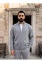 Men's Cardigan with Stand Collar and Zipper - Gray
