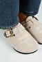 Debora Women's Genuine Leather Belted Buckle Embroidered Sabo Beige Slippers - 3