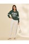 Women Green And White Oversized Sweatshirt - 5