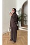Women's Pique Fabric Slit Detailed Hijab Set - Brown - 3