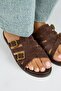Miyan Women's Genuine Leather Caged Buckle Brown Slippers - 4