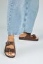 Anlelic Women's Genuine Leather Double Buckle Brown Slippers - 6
