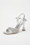 Women's Heeled Single Strap Stone Silver Shoes - 4