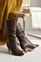 Sophia Short Brown Bellows Boots (7 cm Heel) Pull-On Casual Women's Boots - 5