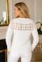 Women's Crew Neck Long Sleeve Lace Detailed Comfortable Fit Soft Textured Stylish Casual White Knitwear Sweater - 3