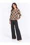 Women's Ethnic Patterned Gold Buttoned Crew Neck Knitwear Cardigan - 6