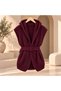 Women's Suede Belted Hooded Knitwear Vest Mta-T67 - 5