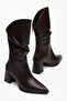 Women's Brown Pointed Toe Drawstring Boots with Back Zipper - 3
