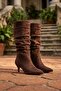 Rumba Brown Suede Bellows (7 cm Heel) Pull-On Casual Women's Boots - 3