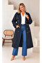 Women's Plus Size Double Breasted Collar Bondit Fabric Belt Detailed Lined Oversize Trench Coat Jacket 29011 - 2