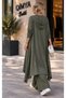 Buketli̇ Women's Long Hooded Cardigan, Loose Trousers, Double Undershirt, 4-Piece Thin Combed Cotton Top and Bottom Set - 4