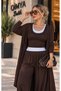 Buketli̇ Women's Long Hooded Cardigan, Loose Trousers, Double Undershirt, 4-Piece Thin Combed Cotton Top and Bottom Set - 3