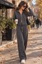 Design Zipper Detailed Diamond Pattern Knitwear Set - 2