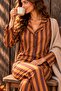 Belmando Woven Brown Tan Striped Buttoned Shirt Collar Long Sleeve Pajama Set