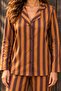 Belmando Woven Brown Tan Striped Buttoned Shirt Collar Long Sleeve Pajama Set - 3