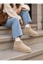 Women's Beige Suede Thick Soled Short Ankle Platform Winter Boots