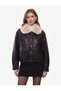 Long Sleeve Detachable Faux Fur Collar Faux Leather Jacket - 2