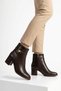 Arenas Kroka Detailed Buckle Women's Heeled Boots Brown Leather