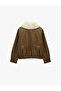 Long Sleeve Detachable Faux Fur Collar Faux Leather Jacket - 6