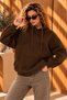 Brown Cotton Three-Strand Hooded Oversize Loose-Fit Long Sweatshirt with Kangaroo Pocket - 4