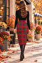 Women's Red Plaid Midi Length Pencil Skirt - 2