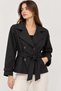 Women's Belted and Draped Double-Breasted Collared Short Trench Coat - 2