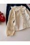 Girl's Cotton Collar Ruffle Detail Shirt and Denim Overalls Two-Piece Set - 6